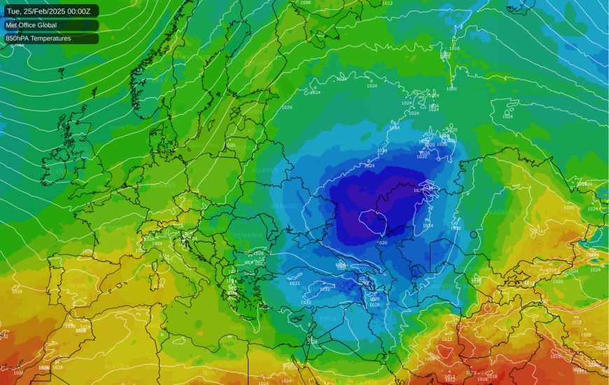 Cold air hanging in in Southeast Europe at the start of next week