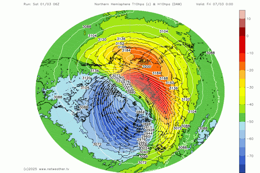 Stratospheric warming map