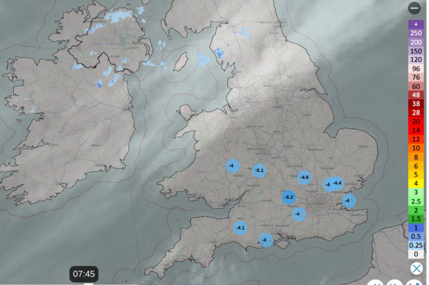Cold night for southern England NEtweather radar