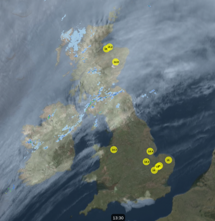 Satellite, radar and top 10 temperature map