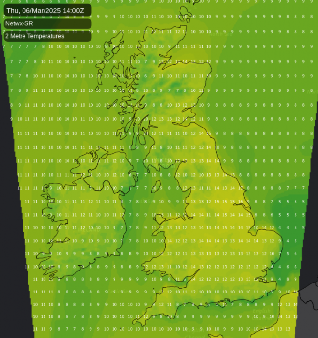 Temperatures on Thursday afternoon