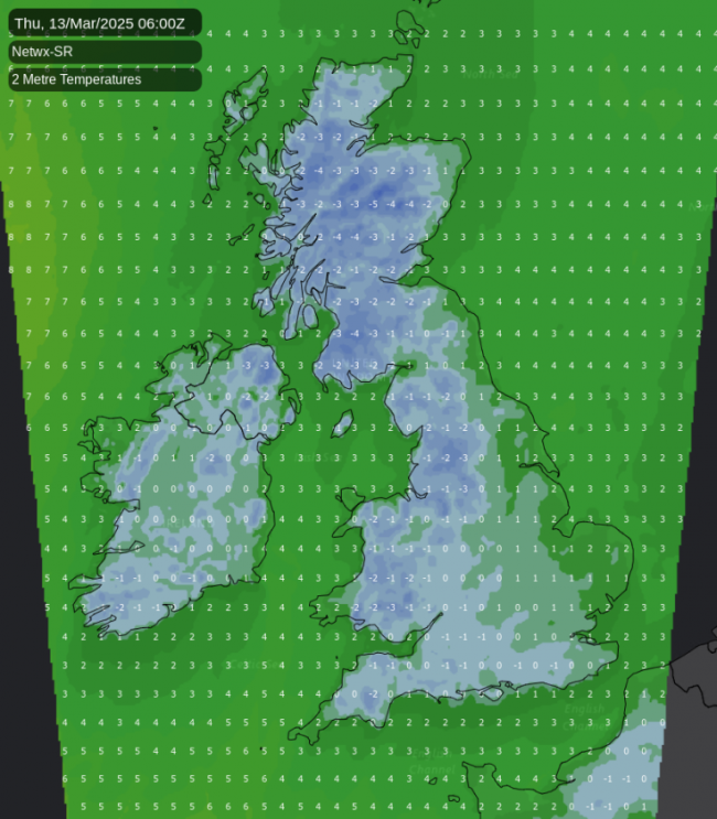 Minimum temperatures overnight
