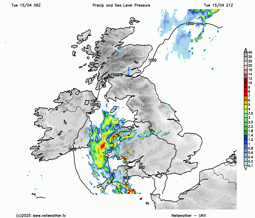 Low pressure moving up from the south on Wednesday