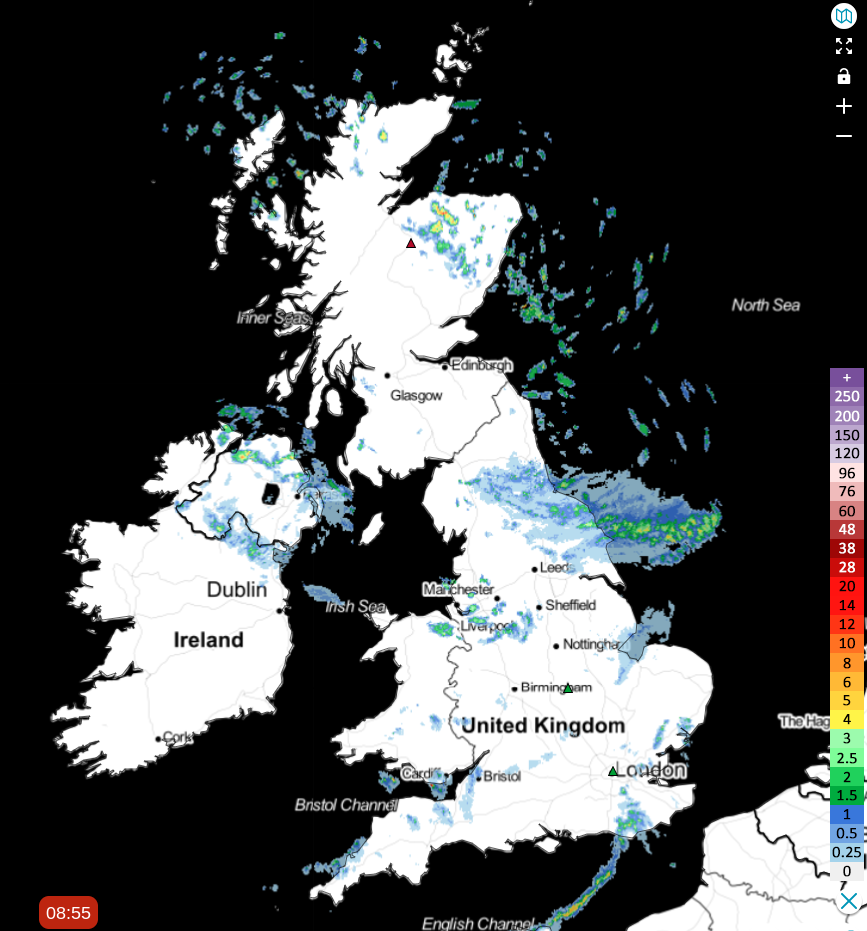 Rainfall radar earlier this morning